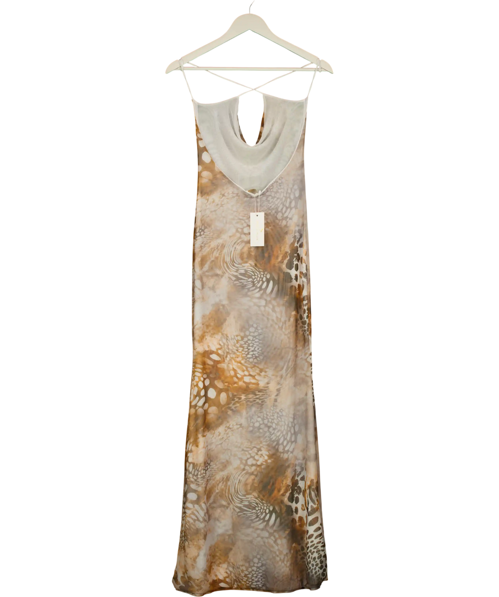GRACE JACOB Brown Sahara Mesh Maxi Dress UK XS