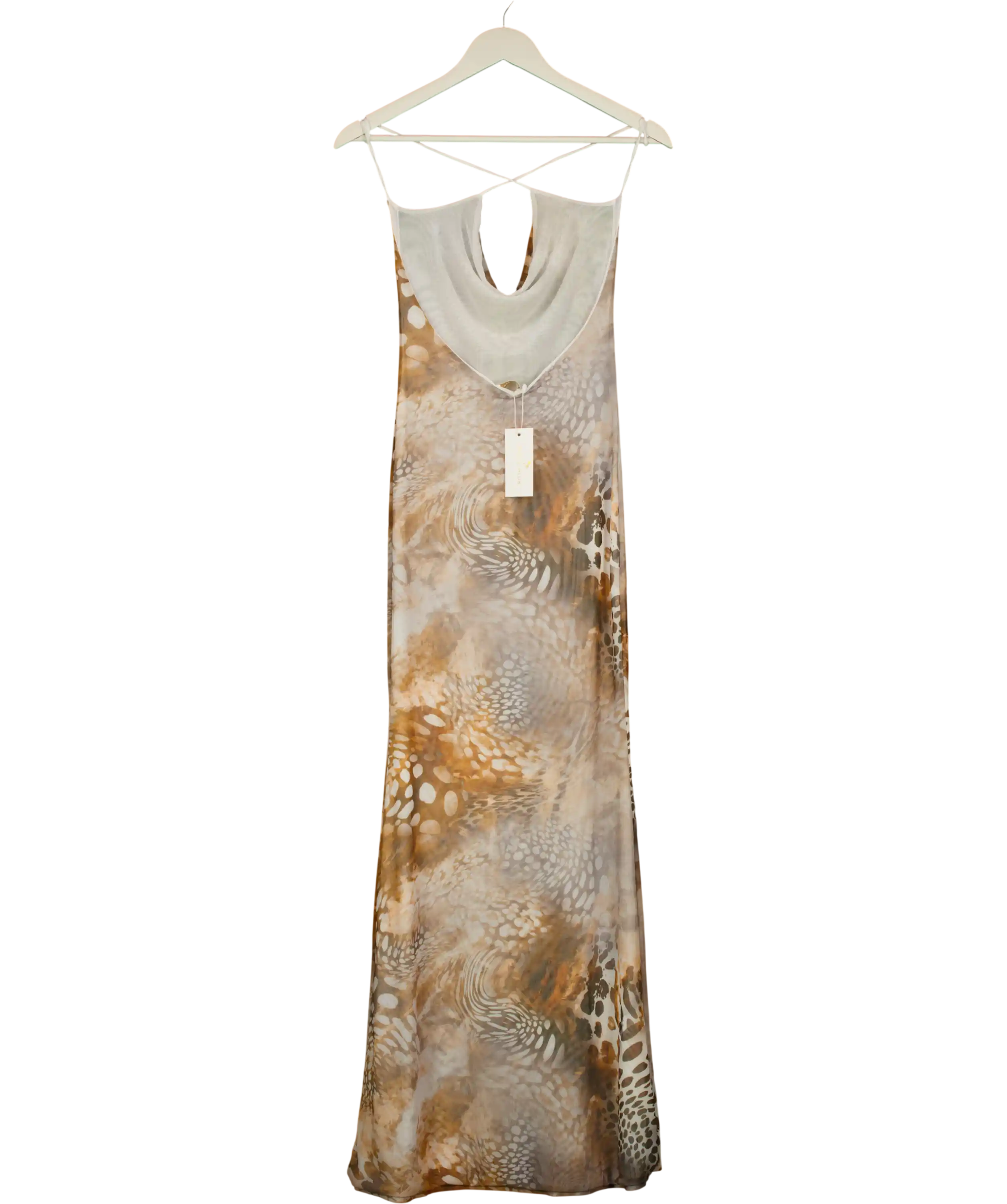 GRACE JACOB Brown Sahara Mesh Maxi Dress UK XS