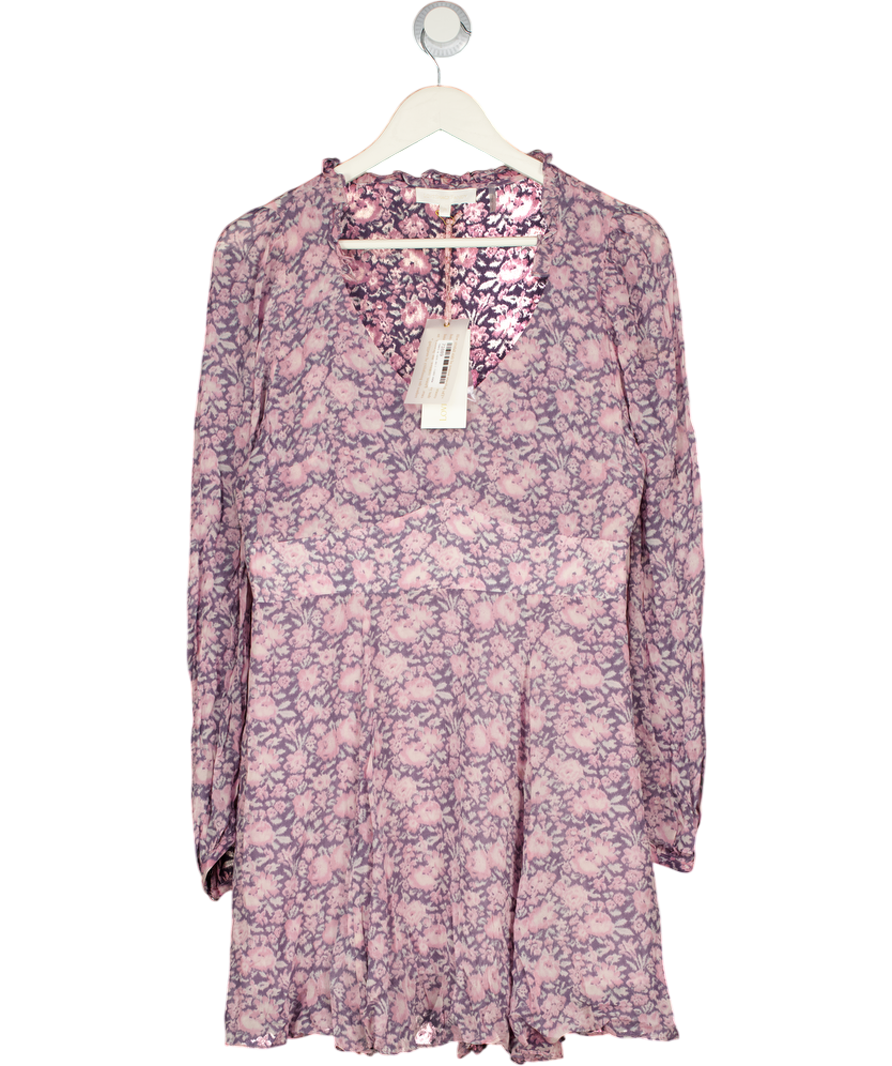 LOVESHACKFANCY Pink Cassidy Floral-print Georgette Mini Dress Us10 UK 14