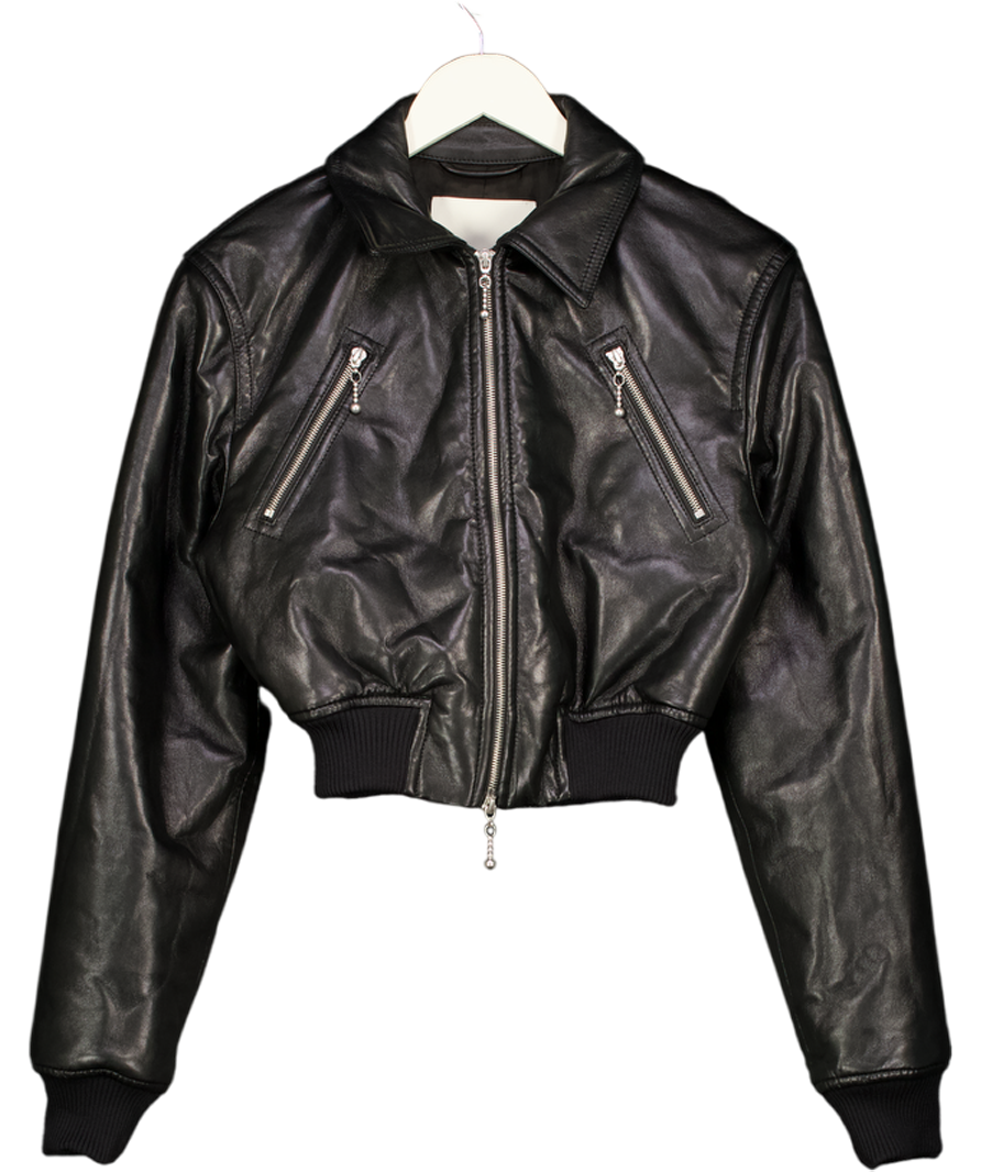 NANUSHKA Black Butter Soft Vegan Leather Zipped Bomber Jacket UK S