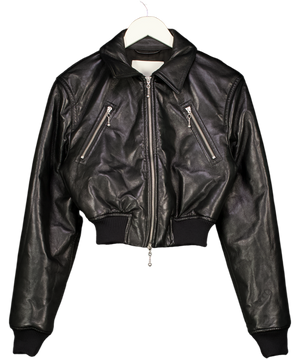 NANUSHKA Black Butter Soft Vegan Leather Zipped Bomber Jacket UK S