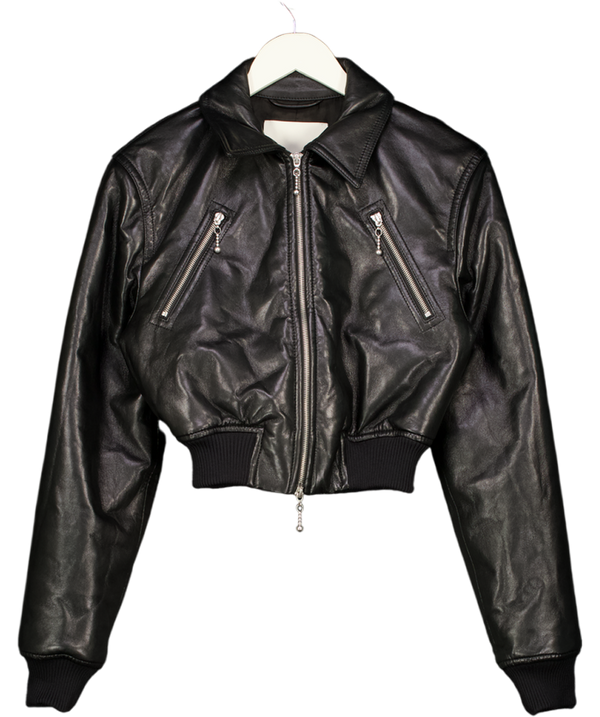 NANUSHKA Black Butter Soft Vegan Leather Zipped Bomber Jacket UK S