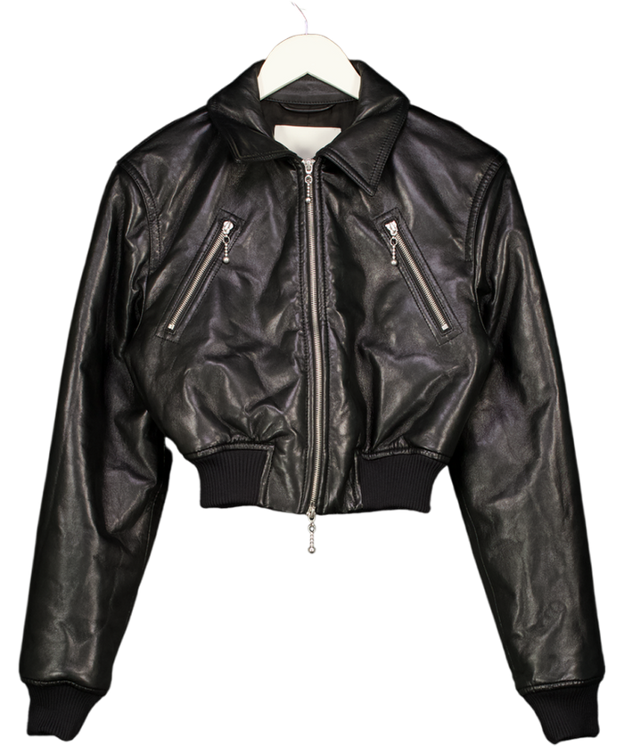 NANUSHKA Black Butter Soft Vegan Leather Zipped Bomber Jacket UK S