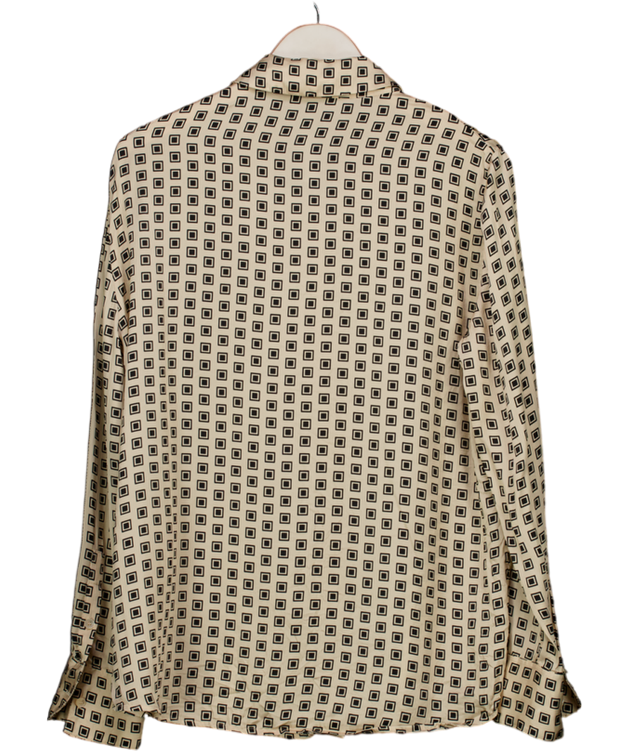 Reformation Cream Satin Square Print Shirt UK M/L