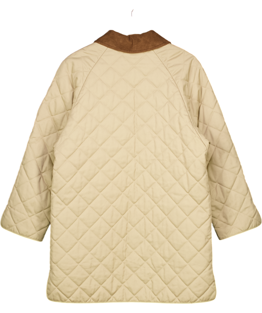 AQUASCUTUM Beige Camel Quilted Jacket With Check Lining UK S/M