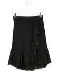 SANDRO PARIS Black Ruffled Ribbed-knit Mini Skirt Sz0 UK XS