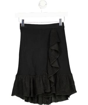 SANDRO PARIS Black Ruffled Ribbed-knit Mini Skirt Sz0 UK XS