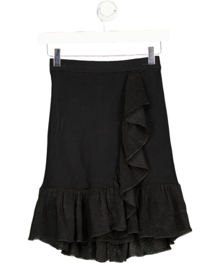 SANDRO PARIS Black Ruffled Ribbed-knit Mini Skirt Sz0 UK XS