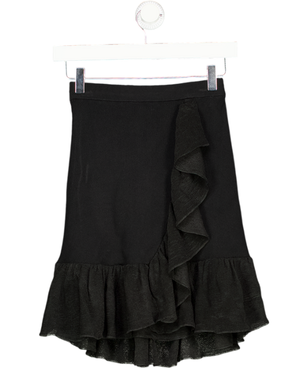 SANDRO PARIS Black Ruffled Ribbed-knit Mini Skirt Sz0 UK XS
