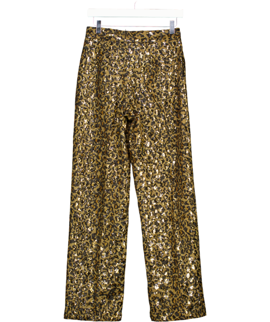 ZARA Brown Animal Print Sequinned Straight-leg Trousers UK XS