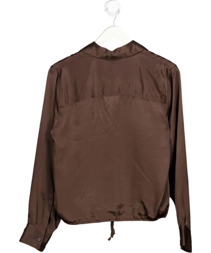 ZARA Chocolate Brown Satin Bubble Hem Shirt UK S