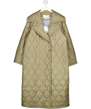 GANNI Pale Khaki Green Quilted Coat Dk42 UK 14