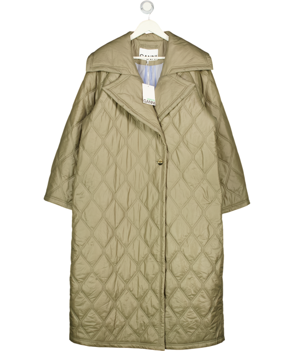 GANNI Pale Khaki Green Quilted Coat Dk42 UK 14