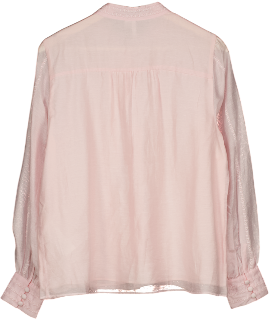FOREVER NEW Baby Pink Astra Linen Blend Lace Trim Blouse UK 14
