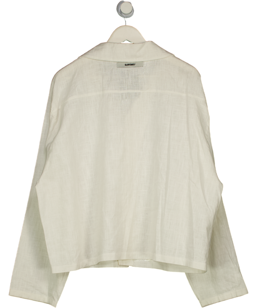 GLORYDAYS White Single Button Crop Fit Layered Linen Shirt UK L