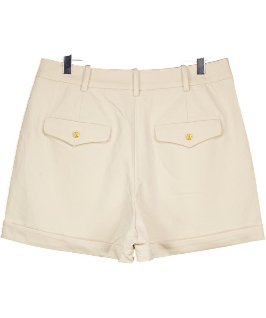 HOLLAND COOPER Beige Pleated Wide Leg Short Stone With Gold Hc Logo Embellishment UK 12