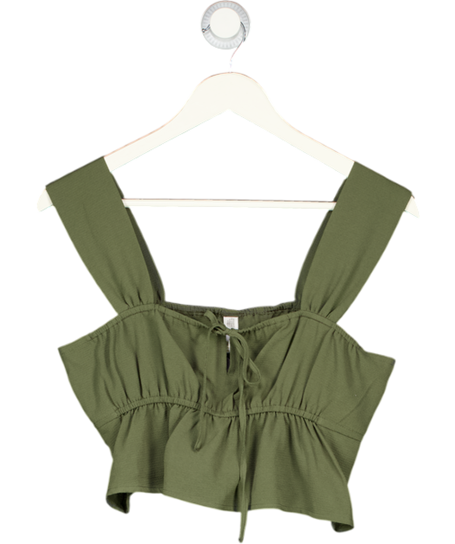 Only Green Tie Front Ruffle Crop Top UK S