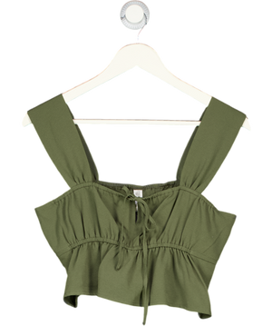 Only Green Tie Front Ruffle Crop Top UK S