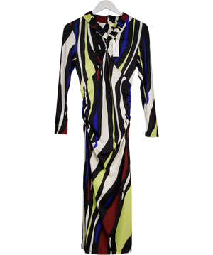 Karen Millen Multicoloured Zebra Print Ruched Detail High Neck Long Sleeve Crepe Midi Dress UK XS