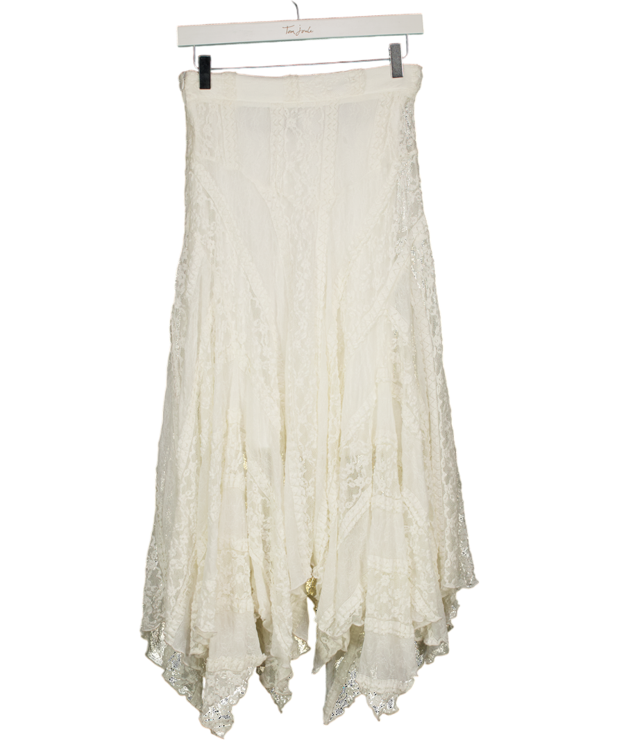 CUBIC LONDON Cream Asymmetrical Lace-embroidered Skirt UK S