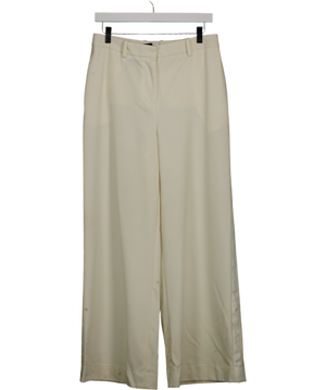 REISS Cream Leanna Petite Wool Blend Wide Leg Tux Trousers UK 10