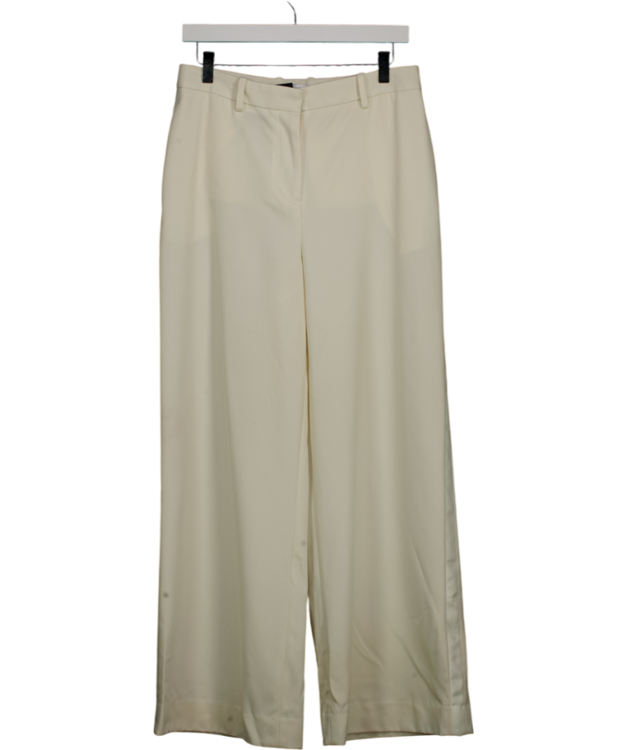 REISS Cream Leanna Petite Wool Blend Wide Leg Tux Trousers UK 10