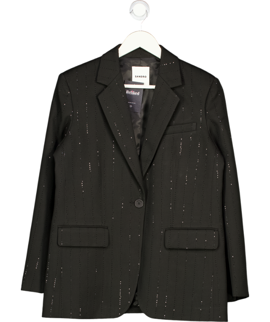 SANDRO PARIS Black Sequin-stripe Opera Blazer Fr40 UK 12
