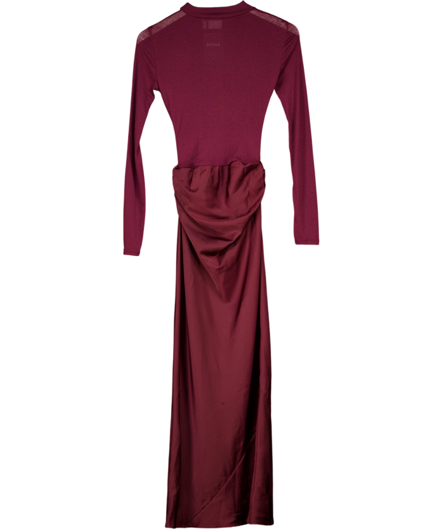 ASOS Purple Mesh Long Sleeve Column Midi Dress In Burgundy UK 8