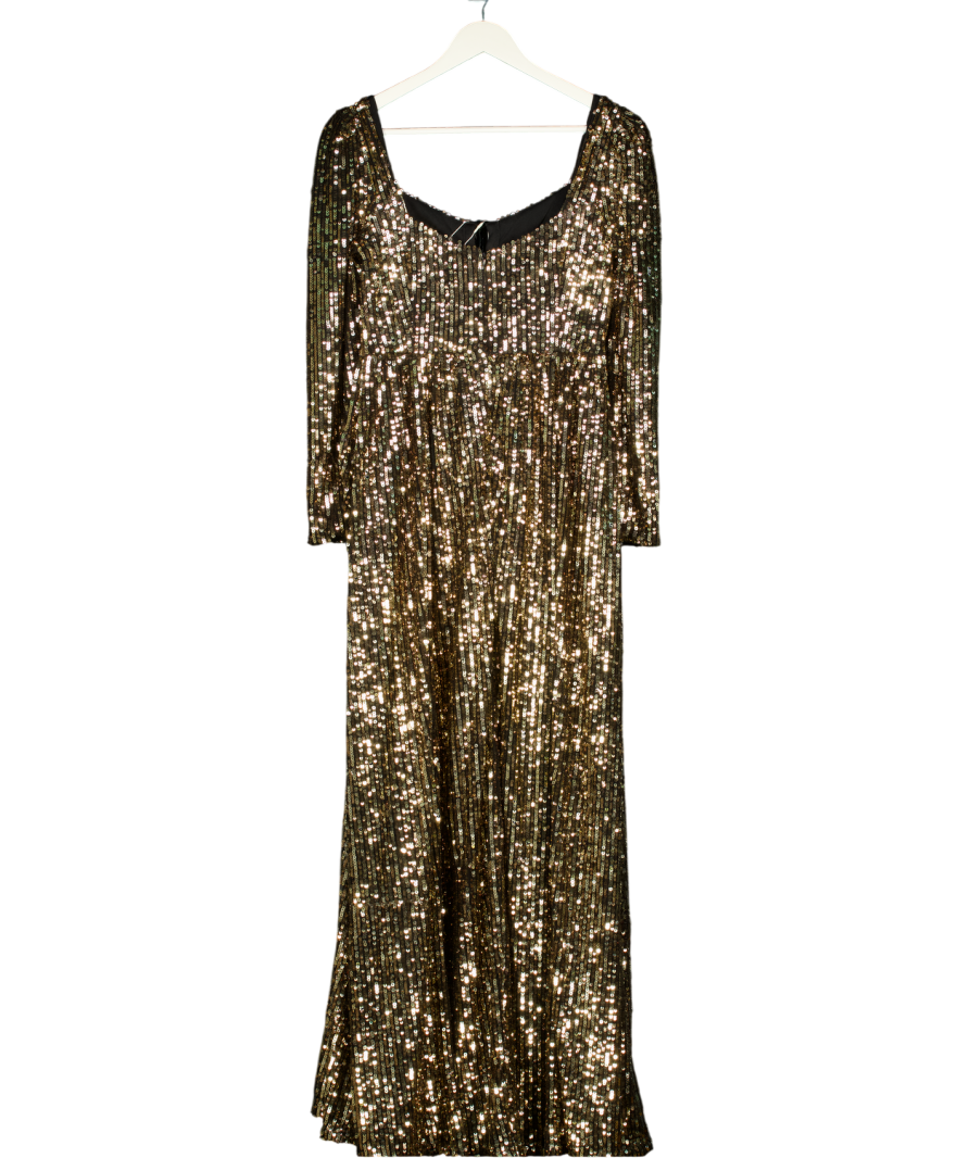 Monsoon Sequin Maxi Dress Black / Gold UK 10