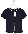 MANGO Navy Blue Buttoned Cotton T-shirt UK XS