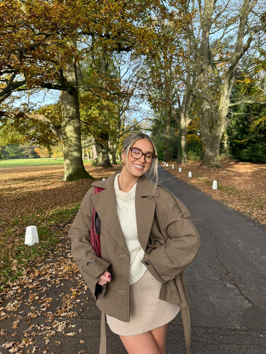 ASOS Design Brown Belted Houndstooth Short  Jacket UK M