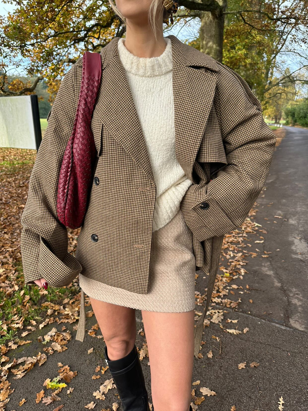 ASOS Design Brown Belted Houndstooth Short  Jacket UK M