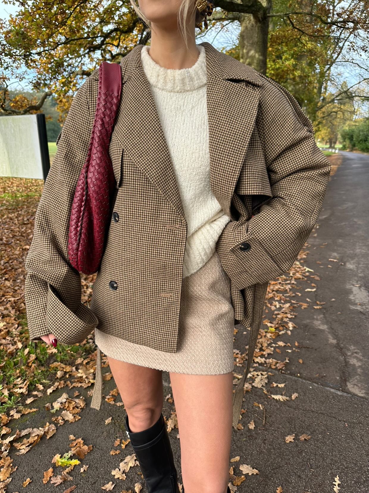 ASOS Design Brown Belted Houndstooth Short  Jacket UK M