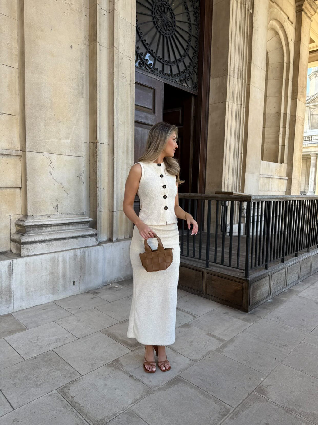 ASOS Cream Design Fluffy Knit 2-piece Top & Maxi Skirt Set UK S