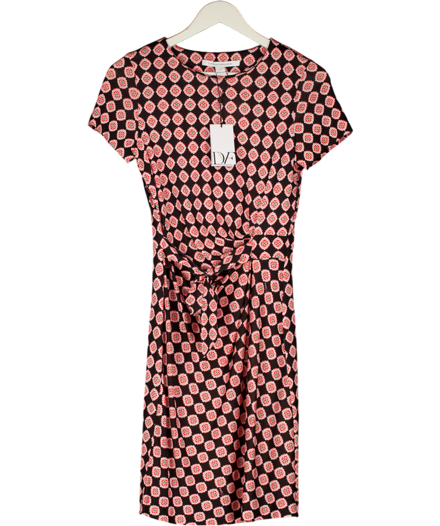 Diane von Furstenberg Navuy Blue 100% Silk Jersey Printed Tie Waist Zoe Dress Us6 UK 10