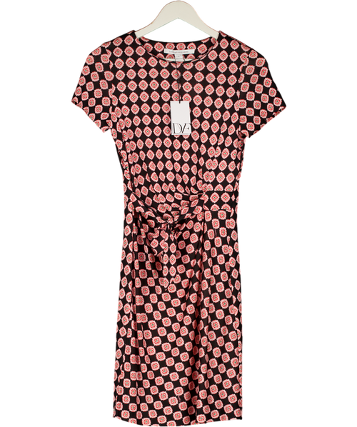 Diane von Furstenberg Navuy Blue 100% Silk Jersey Printed Tie Waist Zoe Dress Us6 UK 10