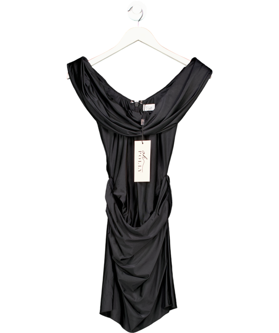 Oh Polly Maeve Off-shoulder Draped Mini Dress In Black Shine UK 6