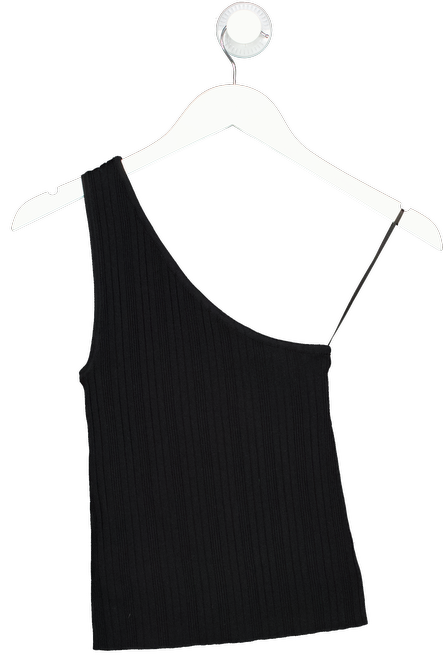 PRETTY LAVISH Black Ribbed Viscose Blend One Shoulder Top UK XS