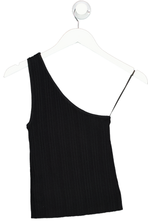 PRETTY LAVISH Black Ribbed Viscose Blend One Shoulder Top UK XS