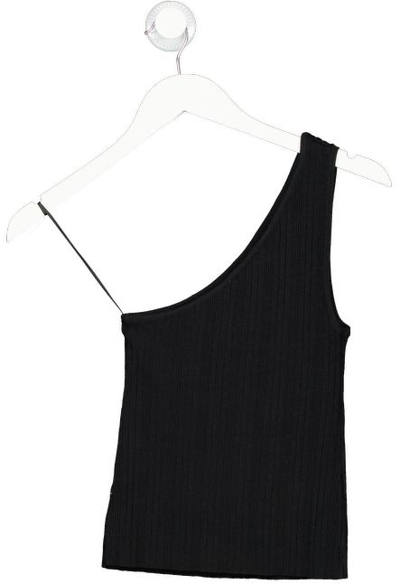 PRETTY LAVISH Black Ribbed Viscose Blend One Shoulder Top UK XS