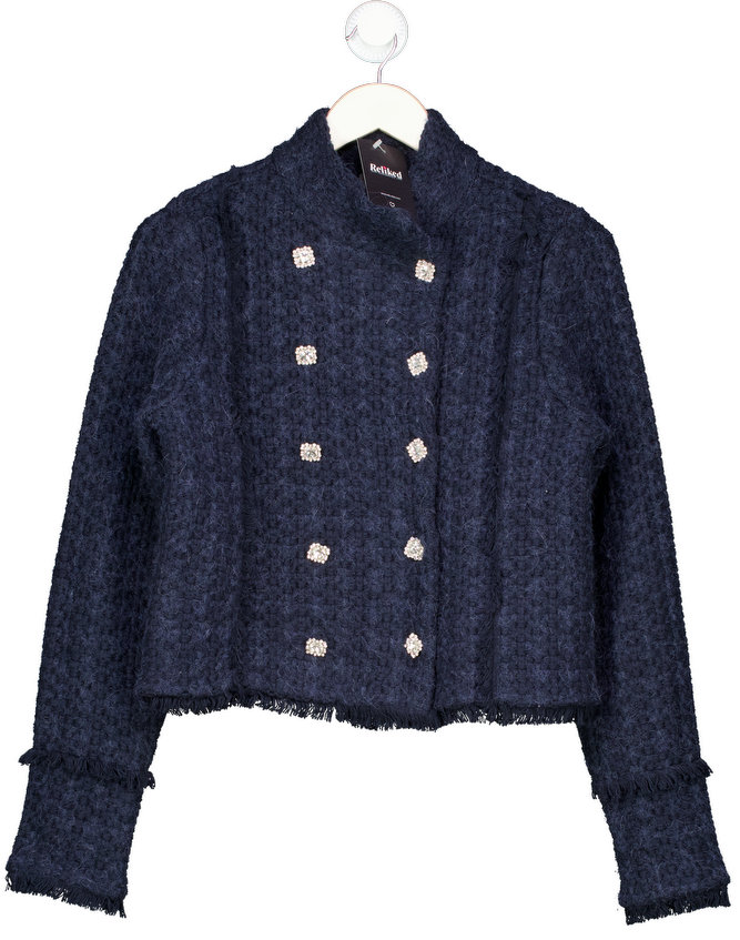 Mint Velvet Navy Blue Crystal Button Boucle Jacket UK S