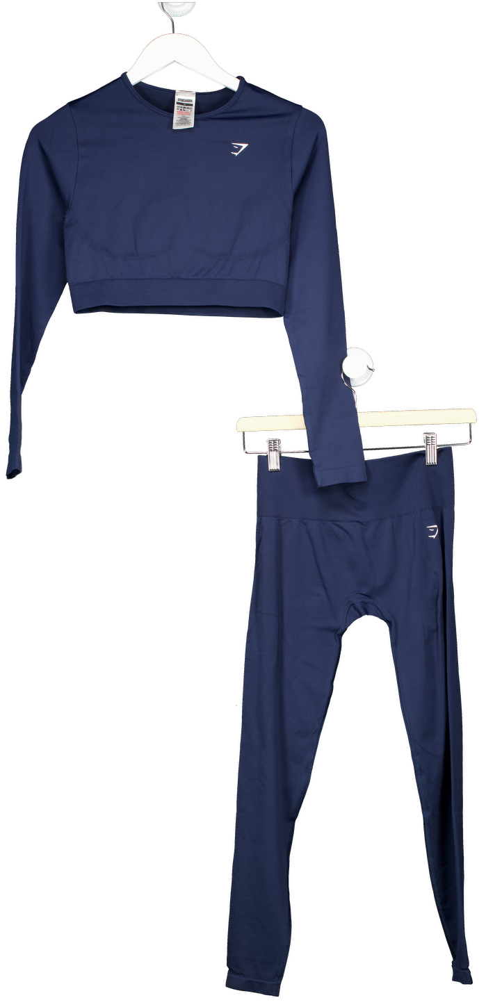 gymshark 2-piece Blue Everyday Seamless Long Sleeve Crop Top And Leggings UK M