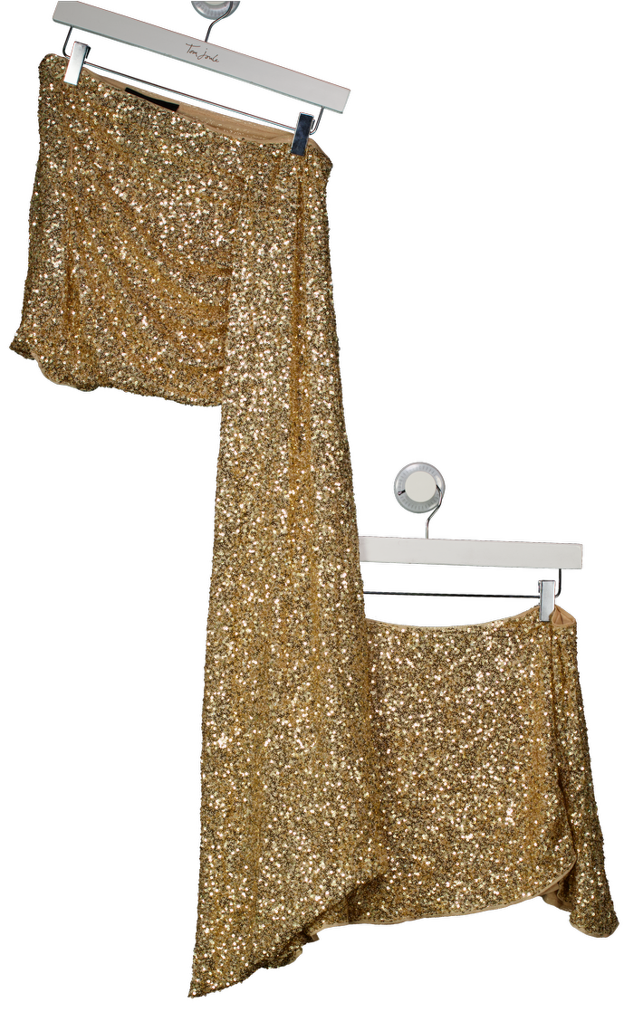 Ego 2-piece Metallic Off The Shoulder Cape Top And Skirt In Gold Sequin UK 10