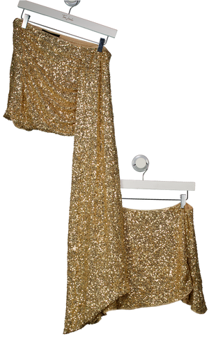 Ego 2-piece Metallic Off The Shoulder Cape Top And Skirt In Gold Sequin UK 10