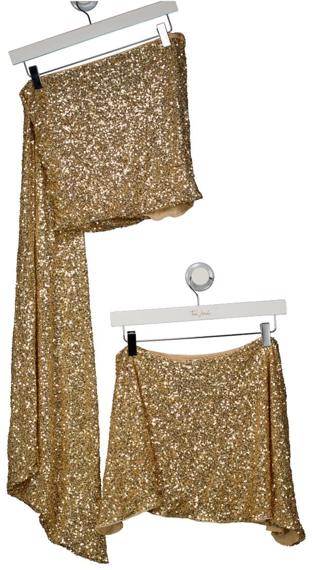 Ego 2-piece Metallic Off The Shoulder Cape Top And Skirt In Gold Sequin UK 10