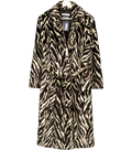 MANGO Chocolate Brown & Cream Animal Print Belted Faux Fur Coat UK S