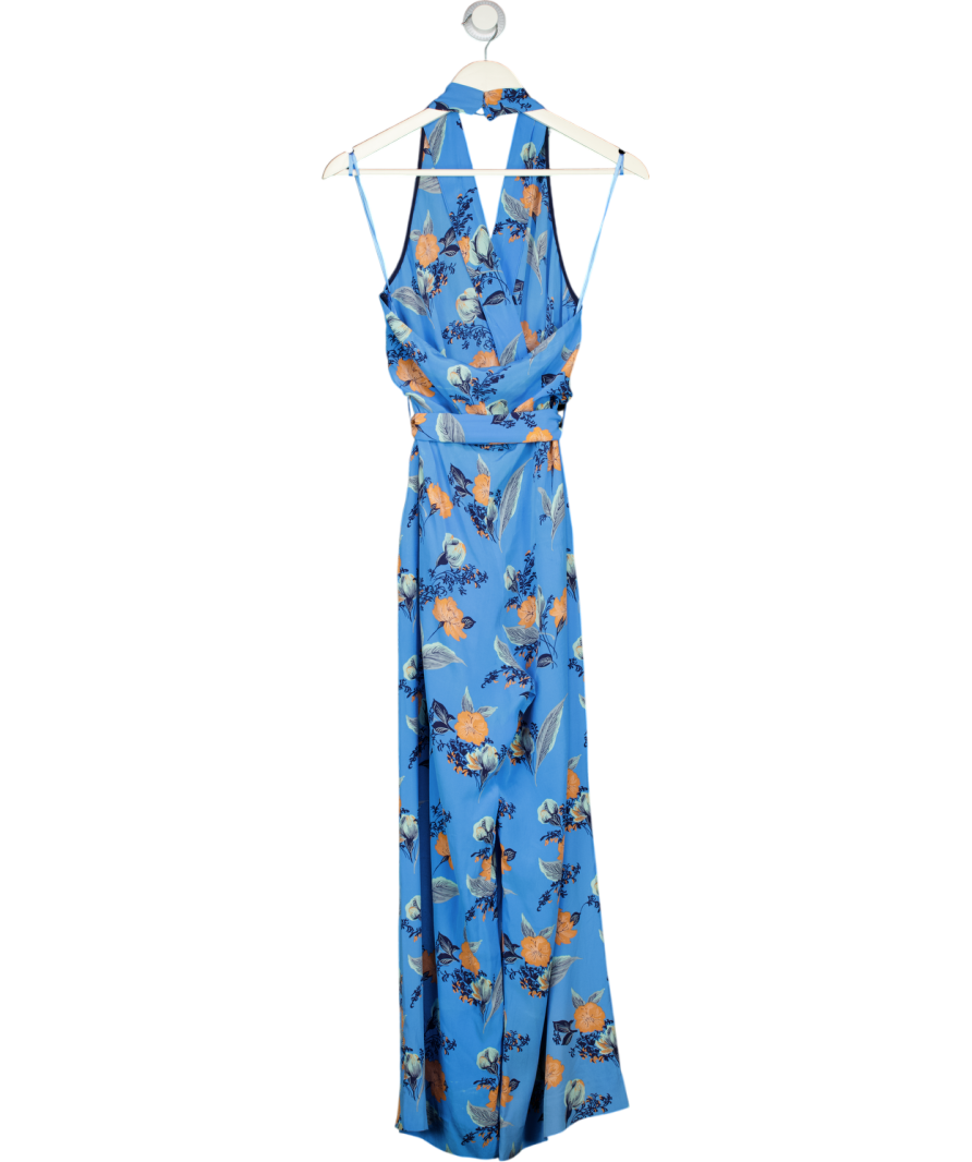 Diane von Furstenberg Blue Floral Printed Silk Tie Detail Jumpsuit UK 8