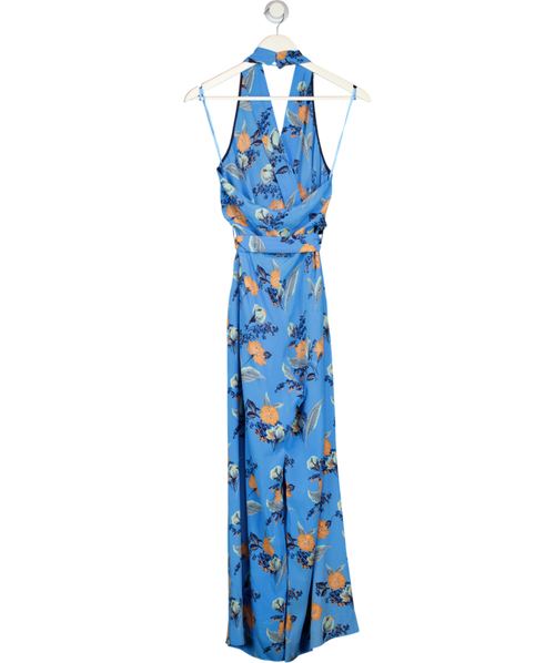Diane von Furstenberg Blue Floral Printed Silk Tie Detail Jumpsuit UK 8