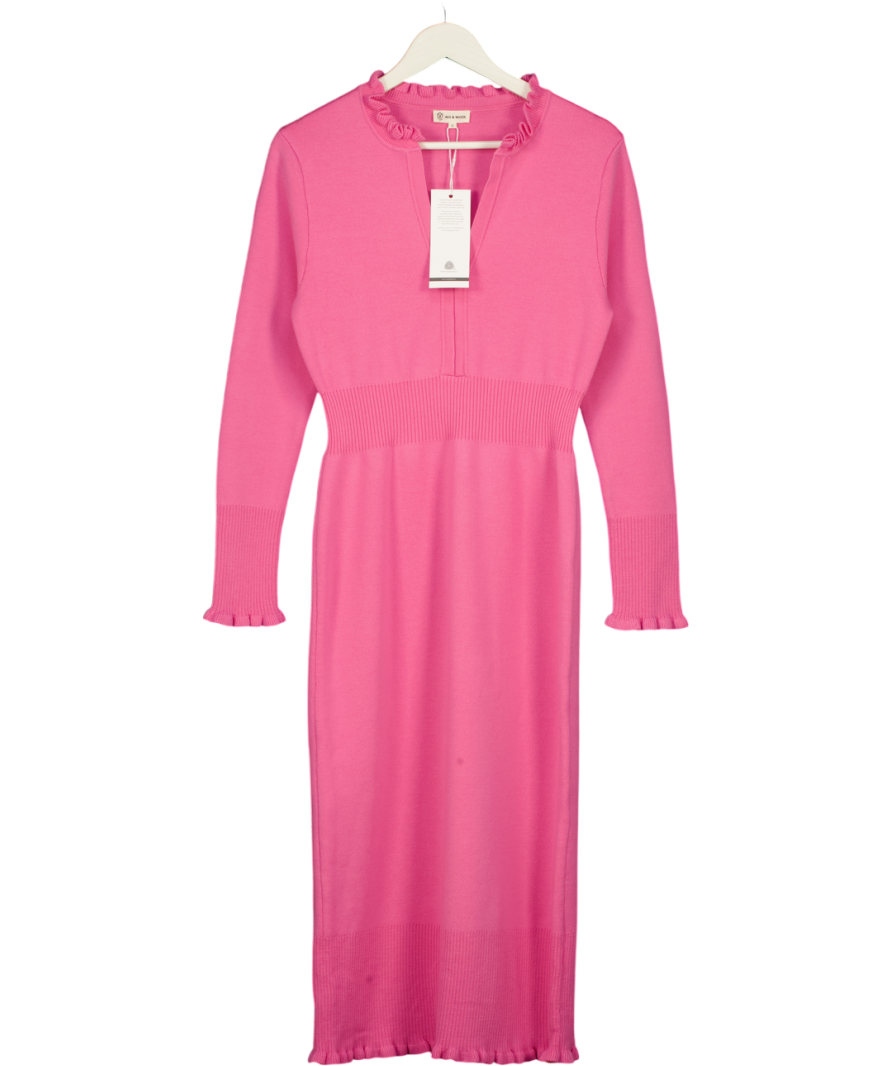 IRIS & WOOL 100% Merino Wool Little River Dress In Candy Pink UK S
