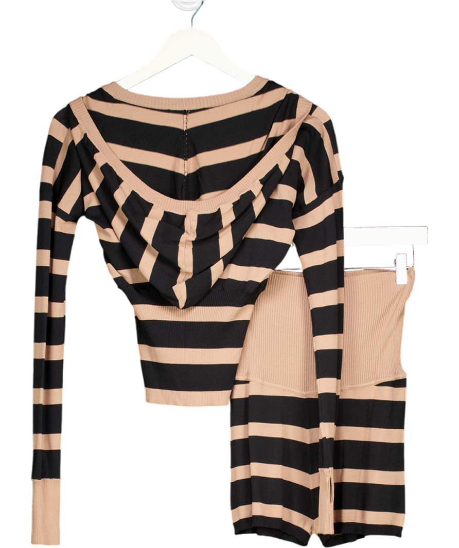 I.AM.GIA Brown Suzi V-neck Long Sleeve Fitted Hooded Sweater (s) And Shorts Set UK S